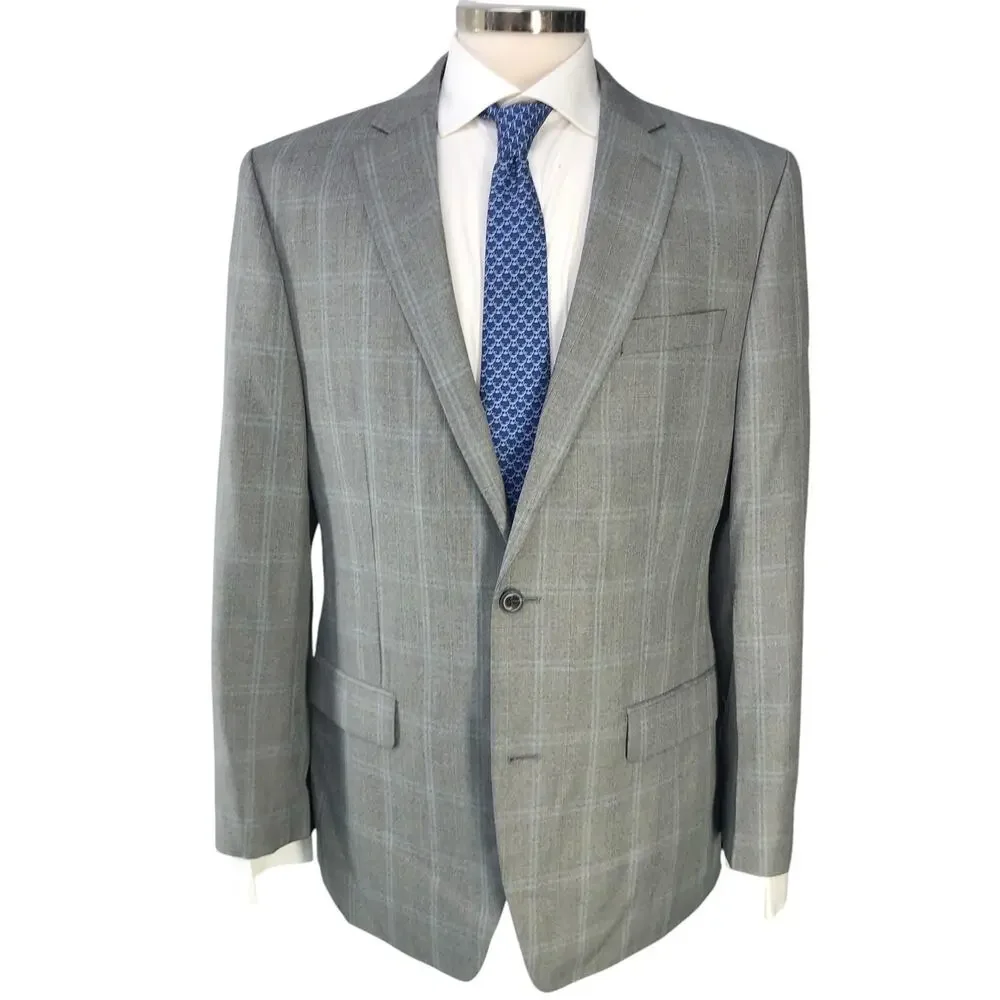 Michael Kors Silver Label Mens Size 42L Sport Coat Jacket Blazer Gray Windowpane